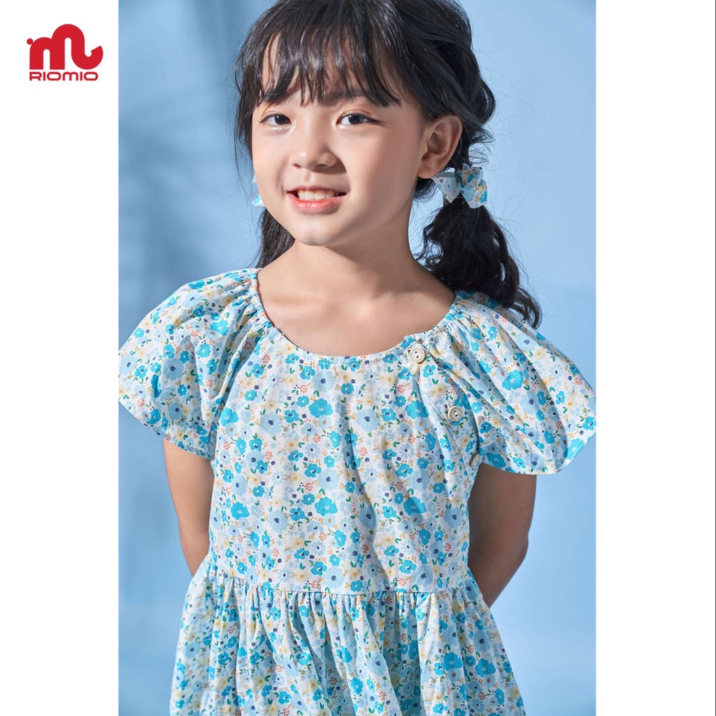 Váy bé gái mùa hè Riomio váy trẻ em thiết kế cúc chéo xinh xắn họa tiết hoa nhí chất coton thô cho bé 3 - 11 tuổi RV182