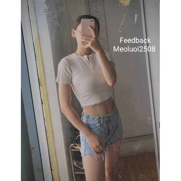 Áo Croptop Ulazzang Xẻ Cổ Chất Gân Đũa Xịn LaCa, Áo Kiểu Cổ V Nữ