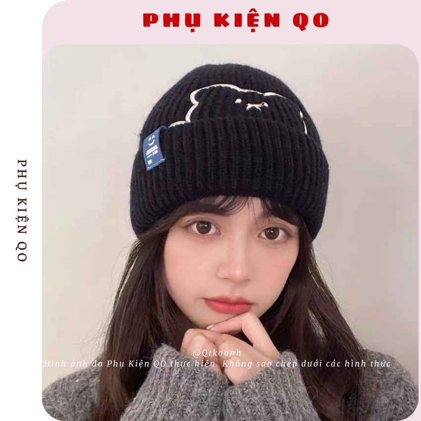 Mũ len thêu chú gấu dễ thường ML08