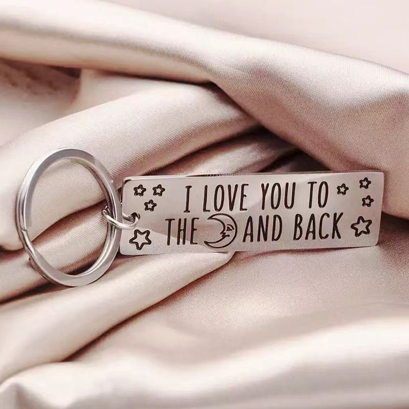 [Coisíní] Móc Khóa Thép Không Gỉ Mặt Dây Chuyền Quà Tặng Bạn Trai Bạn Gái I love you to the moon and back