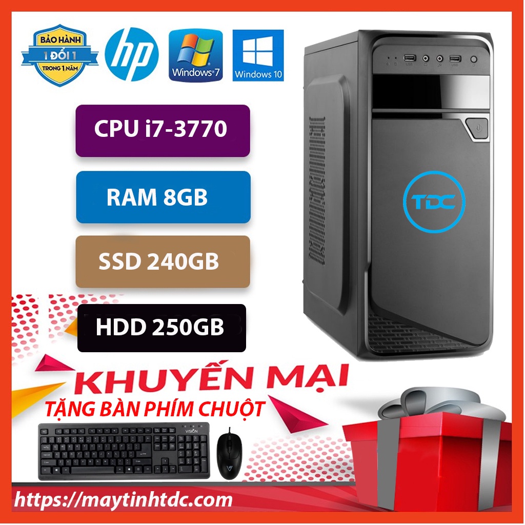 Case máy tính đồng bộ MAX PC CPU Core i7 3770 Ram 8GB SSD 240GB+HDD 250GB+ Qùa tặng bộ phím chuột, bàn di chuột