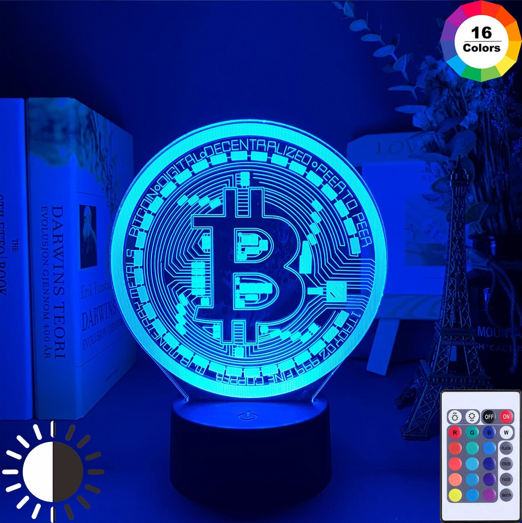Đèn Led 3d Hình Đồng Tiền Bitcoin Nhiều Màu Sắc