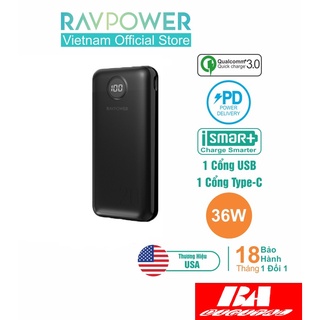 Pin dự phòng ravpower rp-pb1205 20000mah, 3 cổng sạc nhanh pd 20w