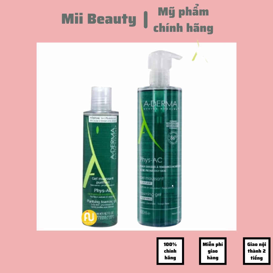 Sữa rửa mặt A-derma chuyên dành cho da dầu mụn và da nhạy cảm nội địa pháp chuẩn chính hãng - Mii Cosmetics