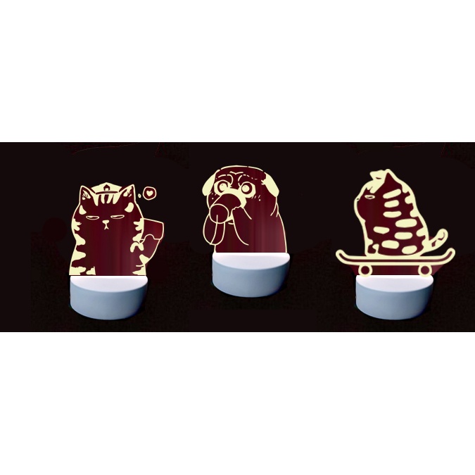 Đèn Led gấu brown trắng L1I6  Đèn Ngủ 3D cute bare bear cute molang pusheen tonton khủng long hoàng đế mèo capoo