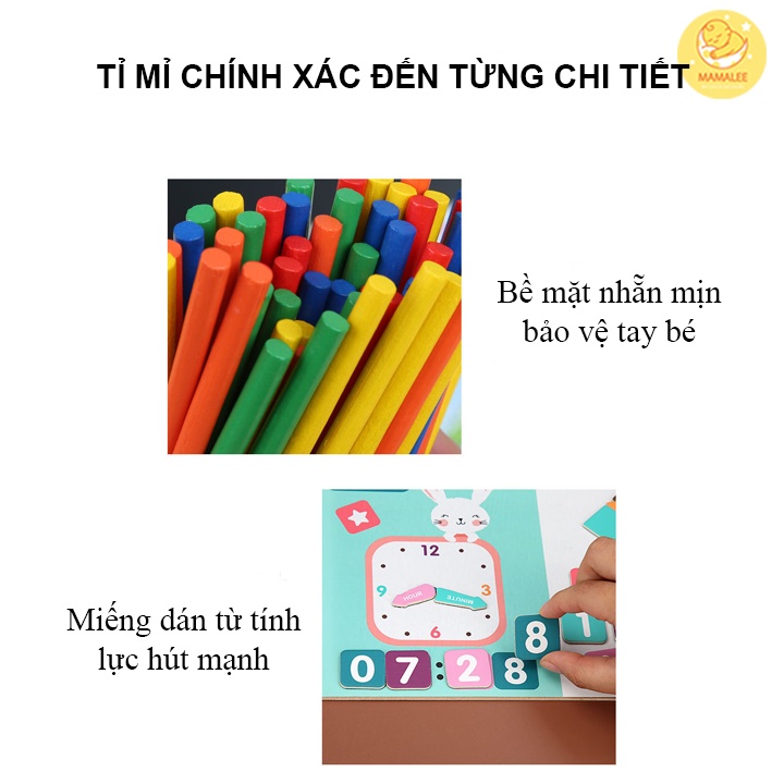 Hộp Gỗ Học Toán Đa Năng  Có Bảng Nam Châm 2 Mặt Kèm Chữ, Số, Que Tính, Hình học