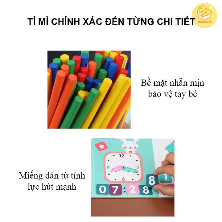 Hộp Gỗ Học Toán Đa Năng (7 Chức Năng) Có Bảng Nam Châm 2 Mặt Kèm Chữ, Số, Que Tính, Hình học