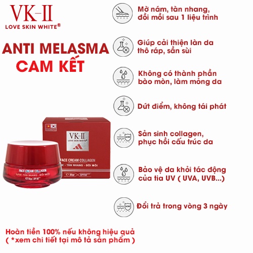 Kem dưỡng da mờ nám, tàn nhang, đồi mồi VK II Love Skin White Face Cream Collagen 35g