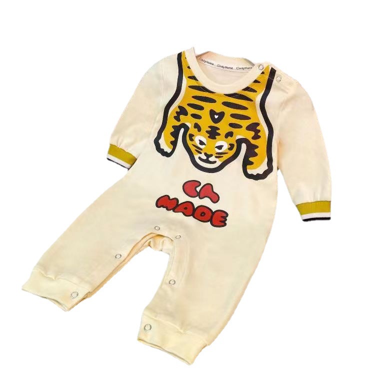 Áo Liền Quần Tay Dài Cổ Tròn In Hình Hổ Hoạt Hình Đáng Yêu Thời Trang Mùa Thu Cho Bé 0-18 Tháng