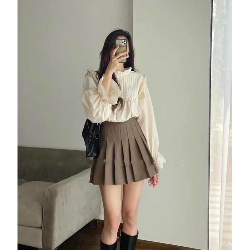 Áo sơ mi cánh tiên xếp ly ngực Ulzzang(hình thật, sẵn)