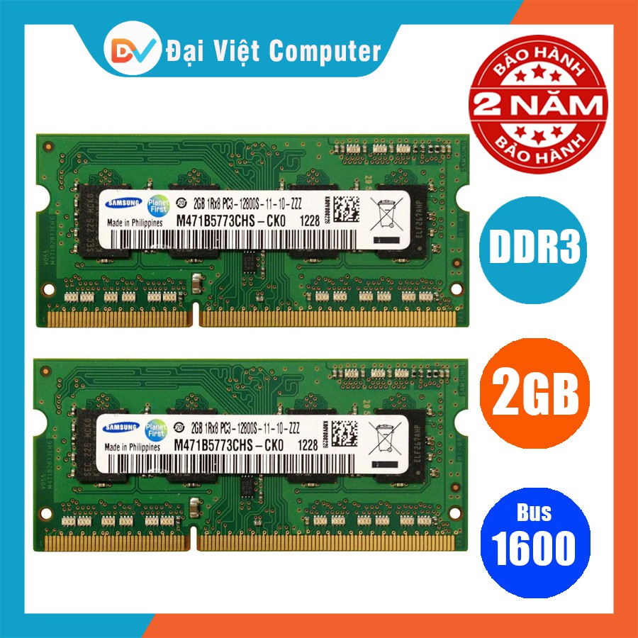 Ram Laptop 2GB DDR3 bus 1600 PC3 12800S (hãng ngẫu nhiên) samsung hynix kingston ...