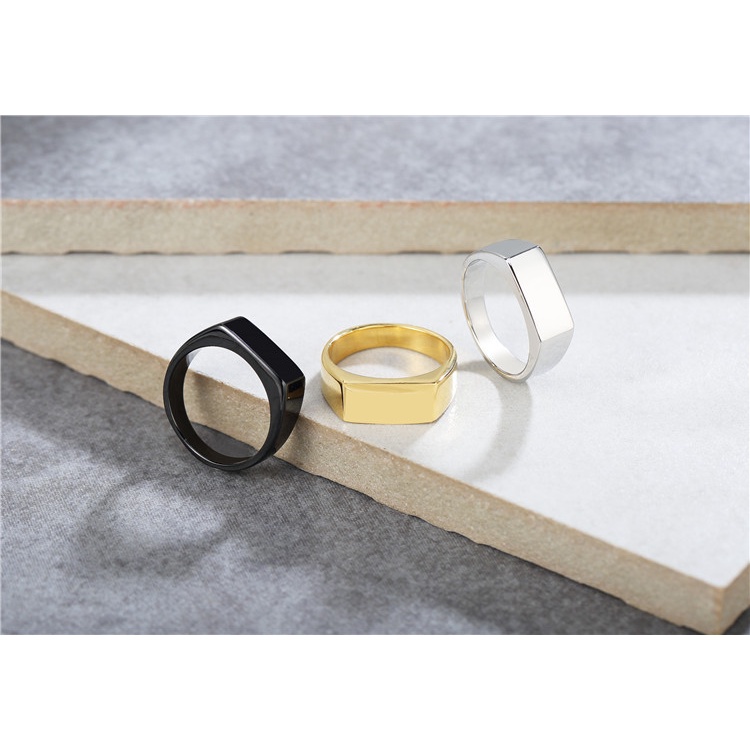 Nhẫn titan mặt chữ nhật phẳng 7mm không gỉ MR01