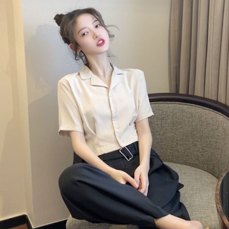 [Kèm Video SP] Áo Sơ Mi Nữ Cao Cấp Tay Ngắn Dáng Croptop Cổ Ve Kiểu Dáng Trẻ Trung Thời Trang Sugal TOP NU 010V2