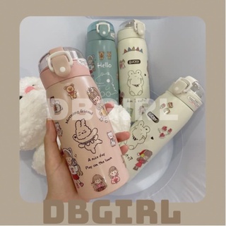 [XẢ]  Bình nước giữ nhiệt( +dây đeo+nhãn dán 500ml màu hồng, trăng, xanh như hình cute dễ thương