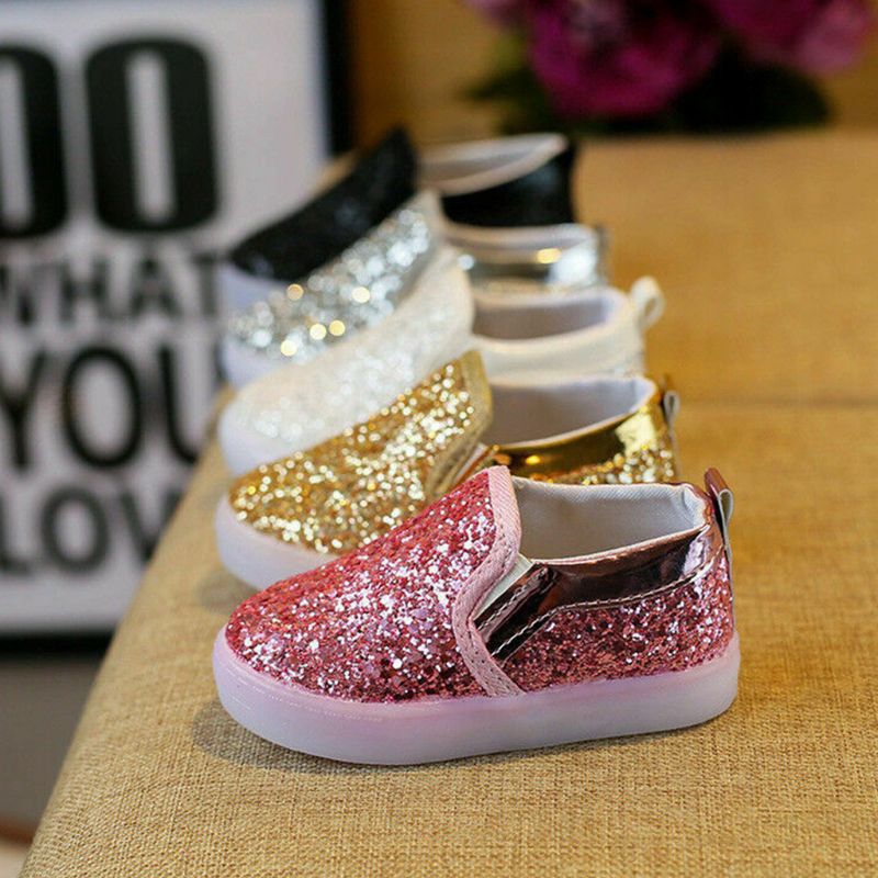 Mary☆LED Sequins Boy Girl Shoes Luminous Shoes Toddler Baby Athletic Lights Size Lot