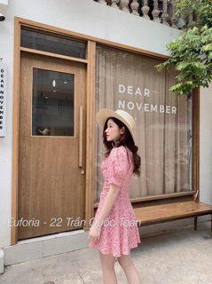 Đầm hoa dáng xoè nhúm eo 3 màu (ảnh thật)