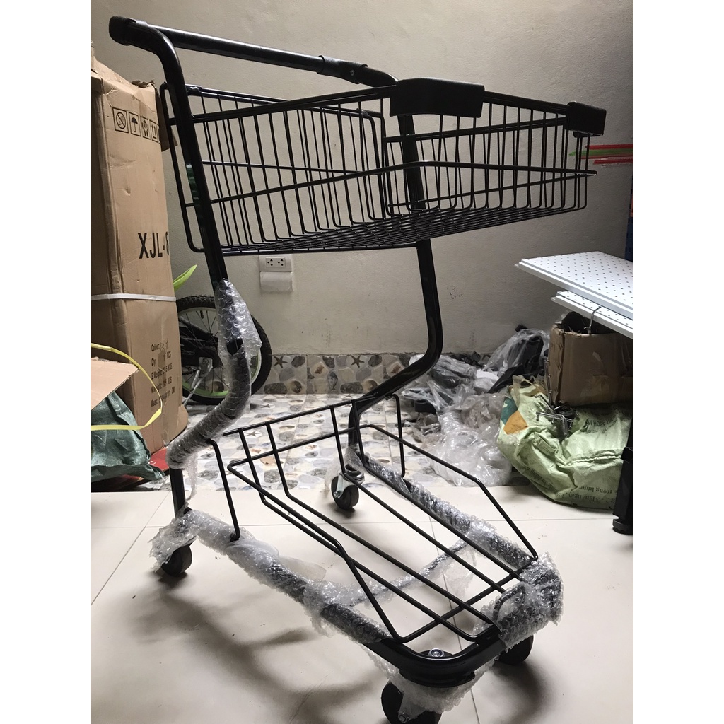 Xe đẩy siêu thị 2 tầng mầu đen