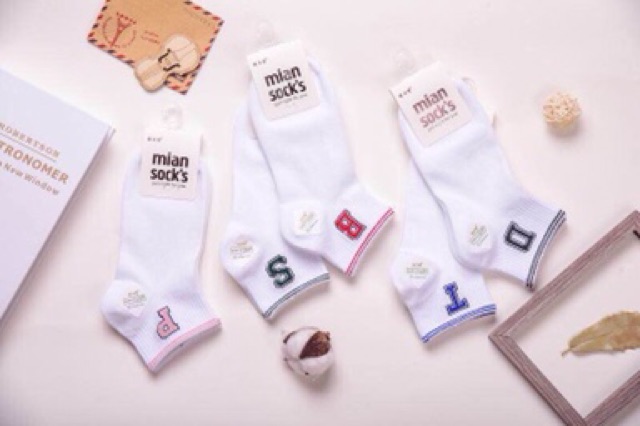 Tất nữ ngắn cổ màu trắng phối hoạ tiết siêu xinh, phong cách hàn quốc. cotton loại đẹp.