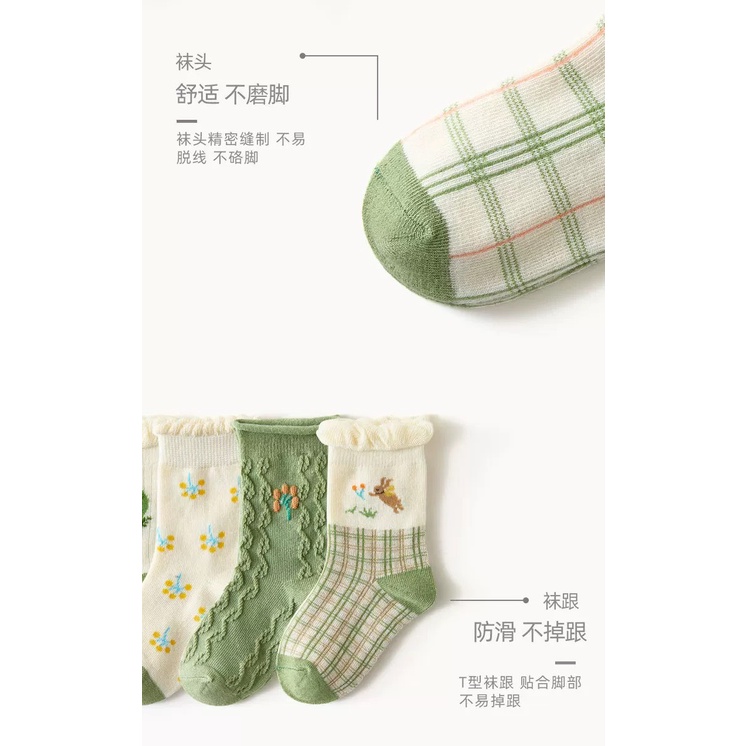 [Set 5 đôi] Tất Cho Bé Cotton Len Hà Quốc,Vớ Trẻ Em Kiểu Dáng Tươi Trẻ, Phong Cách Tiểu Thư