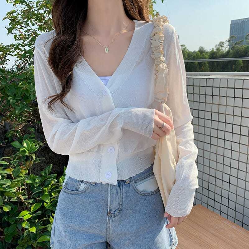Áo Khoác cardigan Dệt Kim Cổ Chữ V Chống Nắng Thời Trang Mùa Hè Dành Cho Nữ
