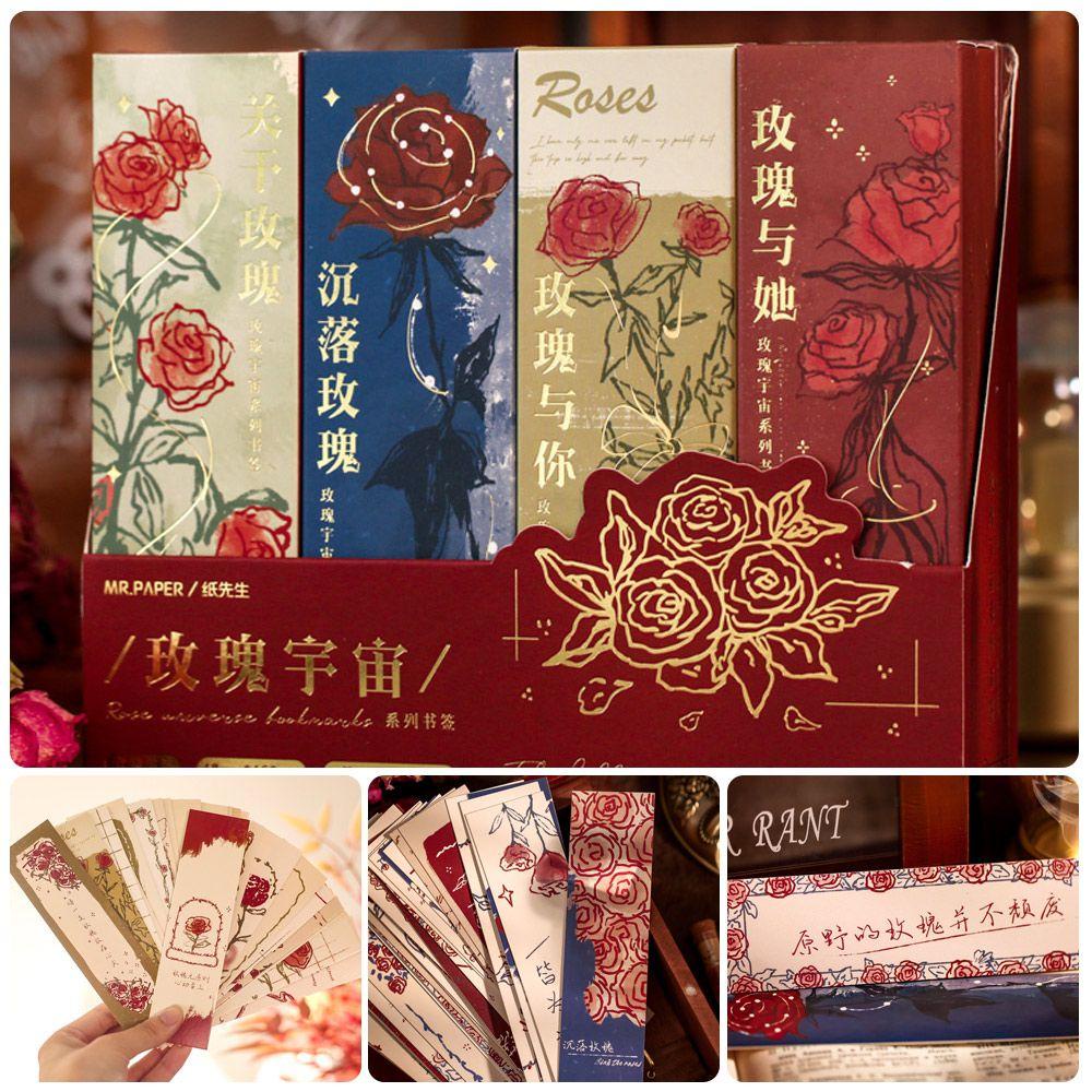 Hộp 30 Thẻ Giấy Đánh Dấu Trang Sách Hình Hoa Hồng
