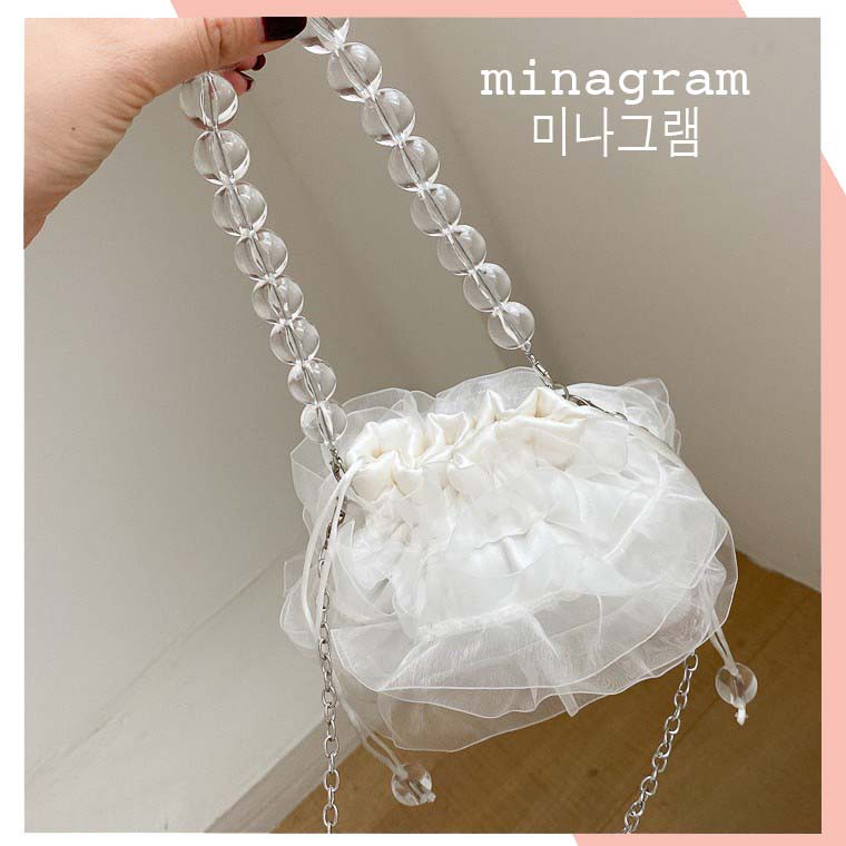 Túi xách trắng cách điệu❤️nữ tính🦄bánh bèo🦄Ren [lô mới 28.4.2021] MINAGRAM ZBK36033 đựng vừa điện thoại | BigBuy360 - bigbuy360.vn