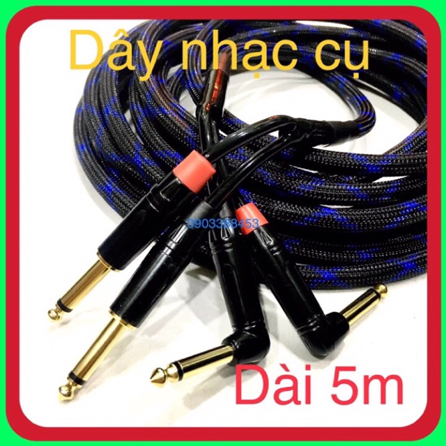 Dây Jack 6 ly nhạc cụ 5m Organ dây 6 li Jack mono 6.35mm dây cao cấp loại áo giáp