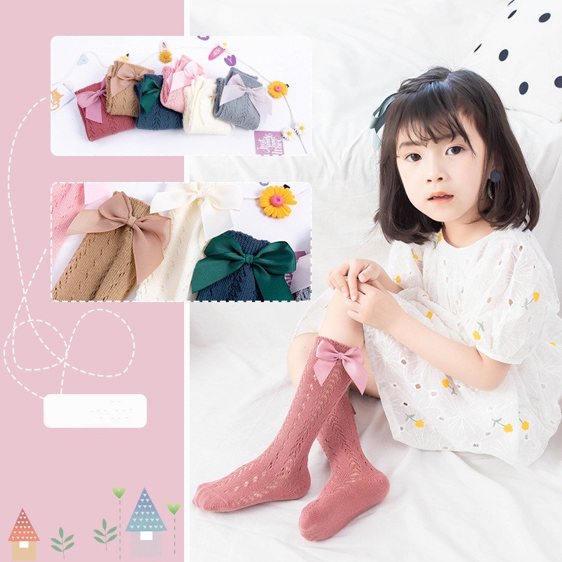 Vớ Lưới Cổ Cao Phối Nơ Dễ Thương Thời Trang Mùa Hè Cho Bé Gái 1-7 Tuổi