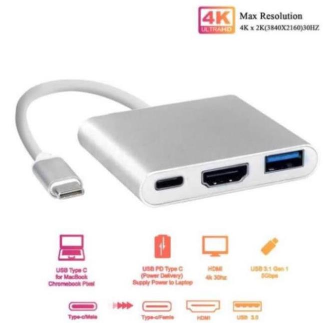 Hub Type C 3in1 - Cổng chuyển đổi HUB USB Type-C to HDMI, USB 3.0, PD Type-C cho Laptop Macbook, Điện thoại, Samsung Dex