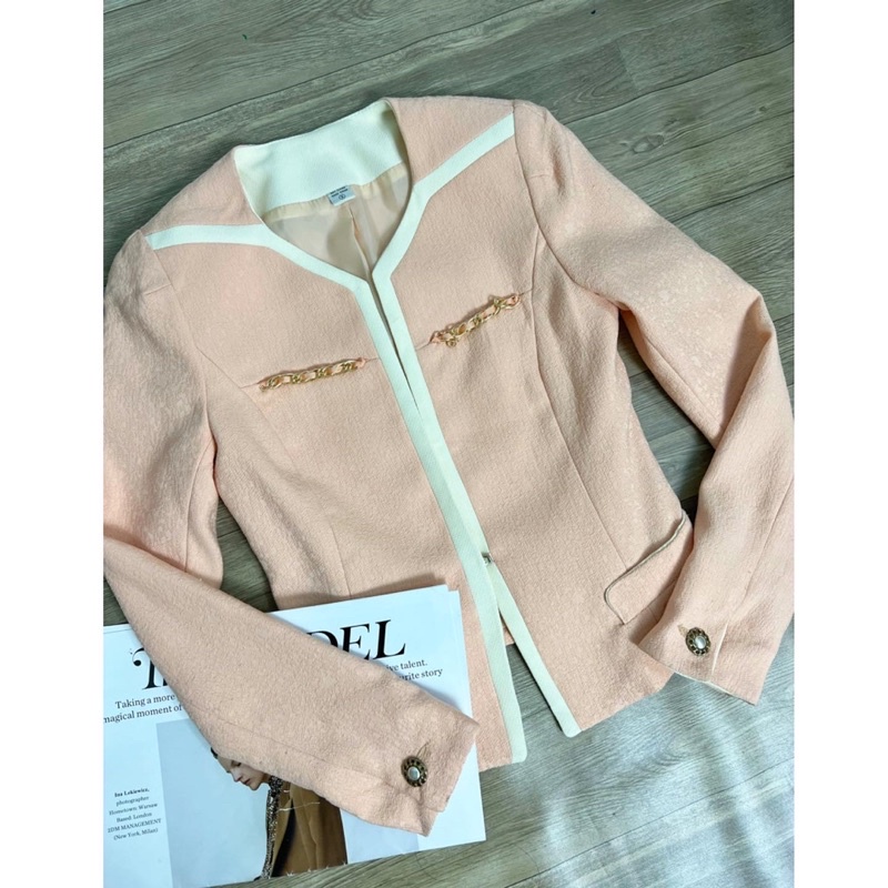 Áo vest không cổ màu cam sữa made in Korea