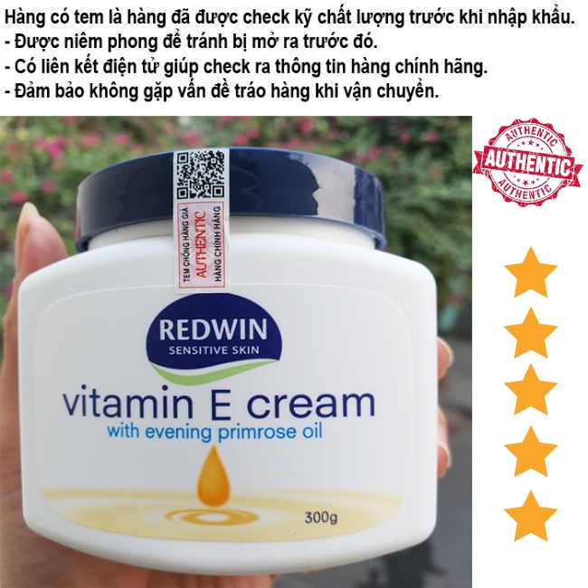 Kem Dưỡng Ẩm Redwin Vitamin E Cream 300g Úc Chính Hãng - Giúp Dưỡng Da Mặt Hết Khô, Nứt Nẻ