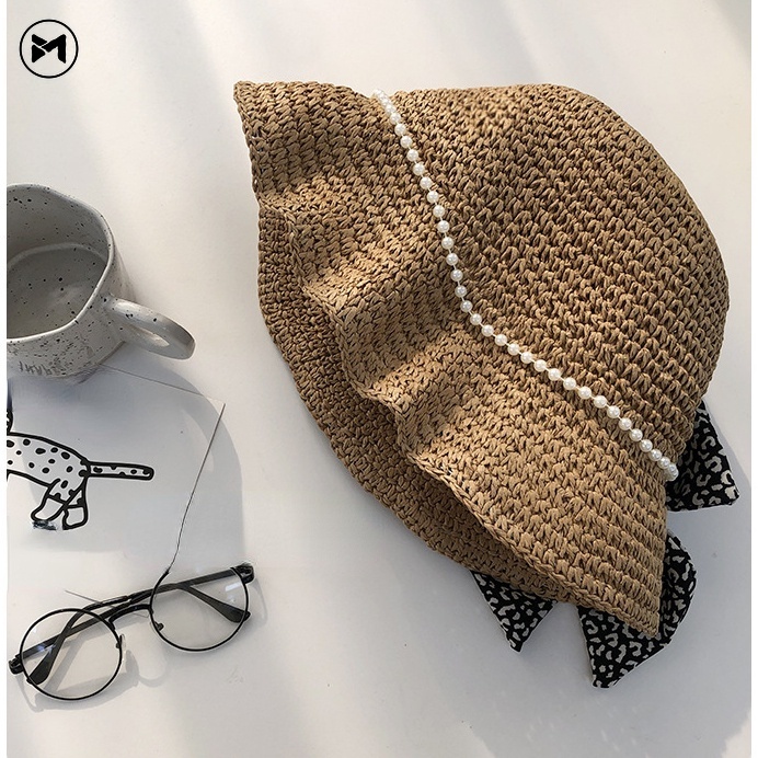 Nón Cói Rộng Vành Đính Nơ Và Ngọc Trai Phong Cách Thời Trang Pháp Hàng Mới 2022