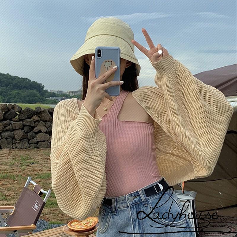 Áo khoác cardigan dệt kim dáng rộng dài tay thời trang cho nữ LD