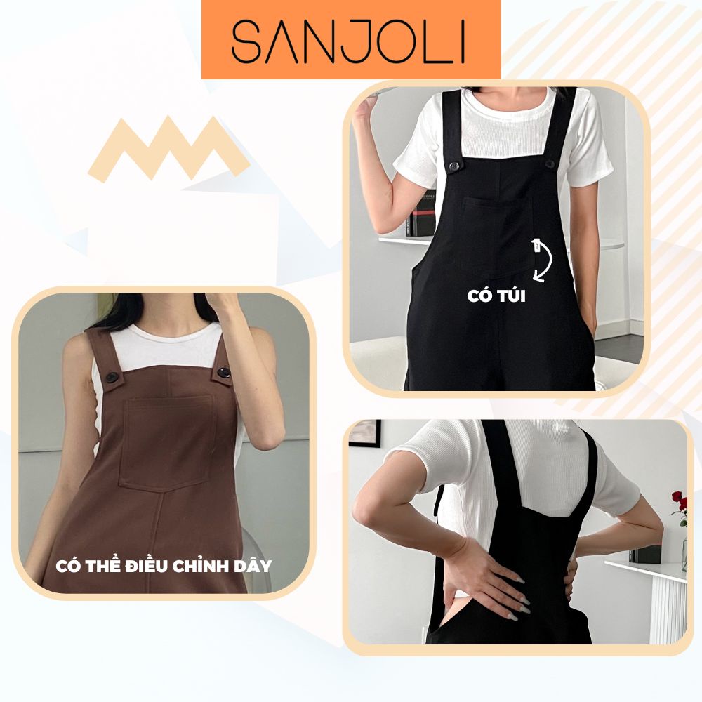 Yếm Quần Nữ SANJOLI Quần Ống Rộng Dáng Suông Dài Đứng Kiểu Rộng Nách Có Túi Trước Phong Cách Thể Thao Hàn Quốc QD006