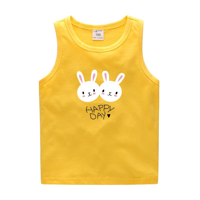 Áo ba lỗ bé gái, áo sát nách bé gái cotton hình thỏ từ 8-20 kg
