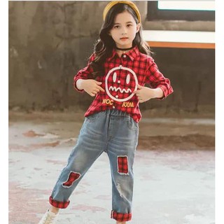 Set áo sơ mi caro, quần jean