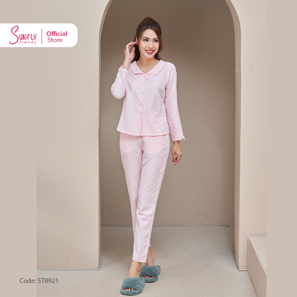 Bộ Đồ Mặc Nhà Nữ Pyjamas Kate SUNFLY Áo Tay Dài Quần Dài ST8921