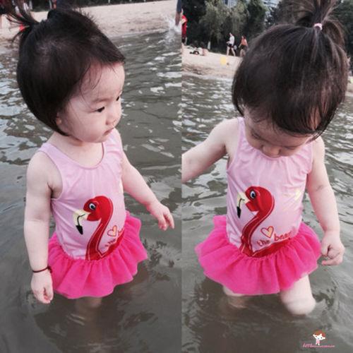 ❤XZQ-Kids Baby Girl Ruffled Flamingo Print Onepiece Swimwear Beach Swimsuit Bathing suit