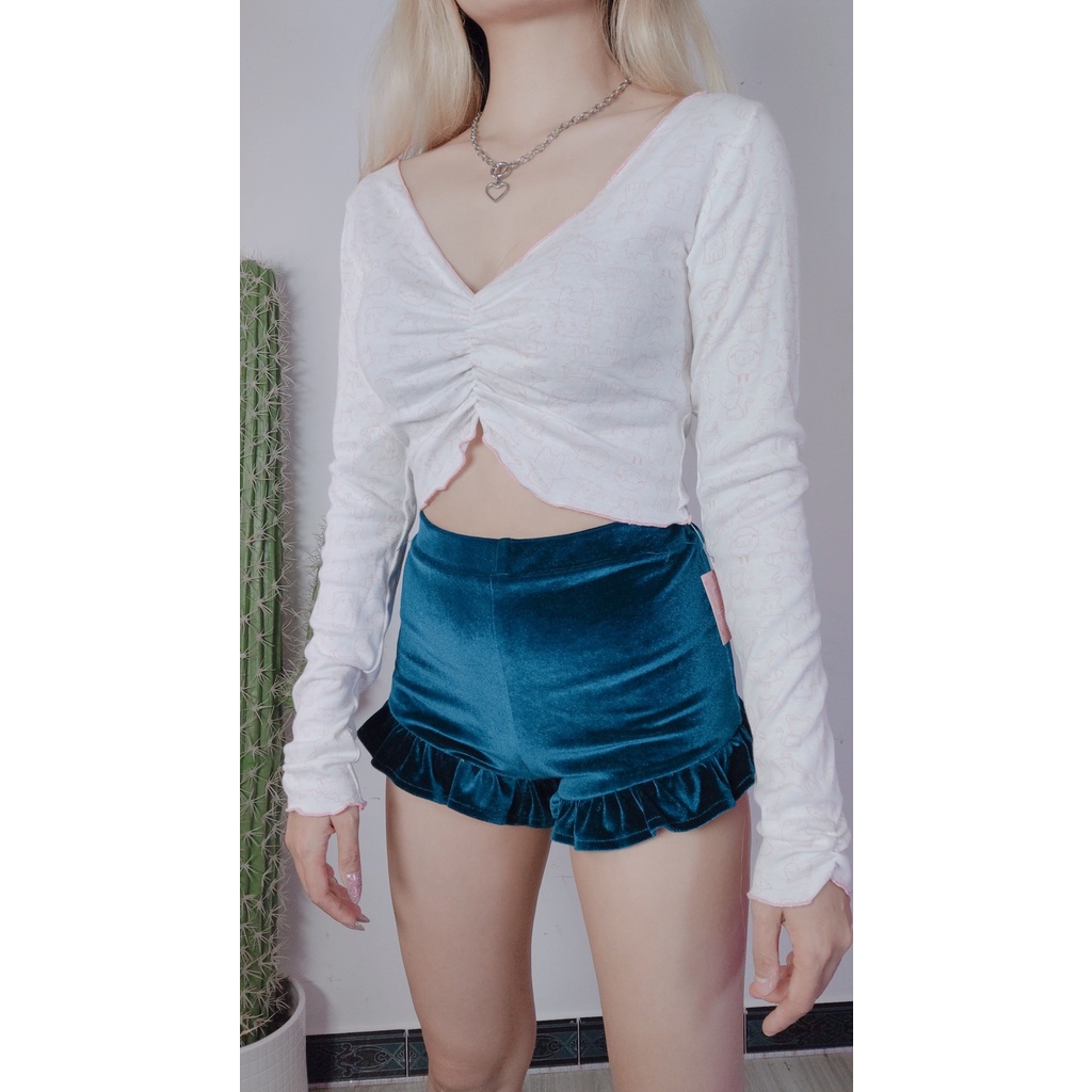 Áo croptop tay dài nhún ngực ( Ảnh Thật ) DollaHouse | BigBuy360 - bigbuy360.vn