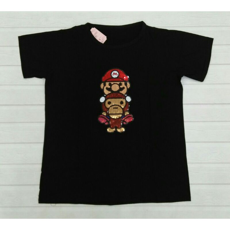 Áo Thun Đính Sequin Lấp Lánh In Hình Mario 0134