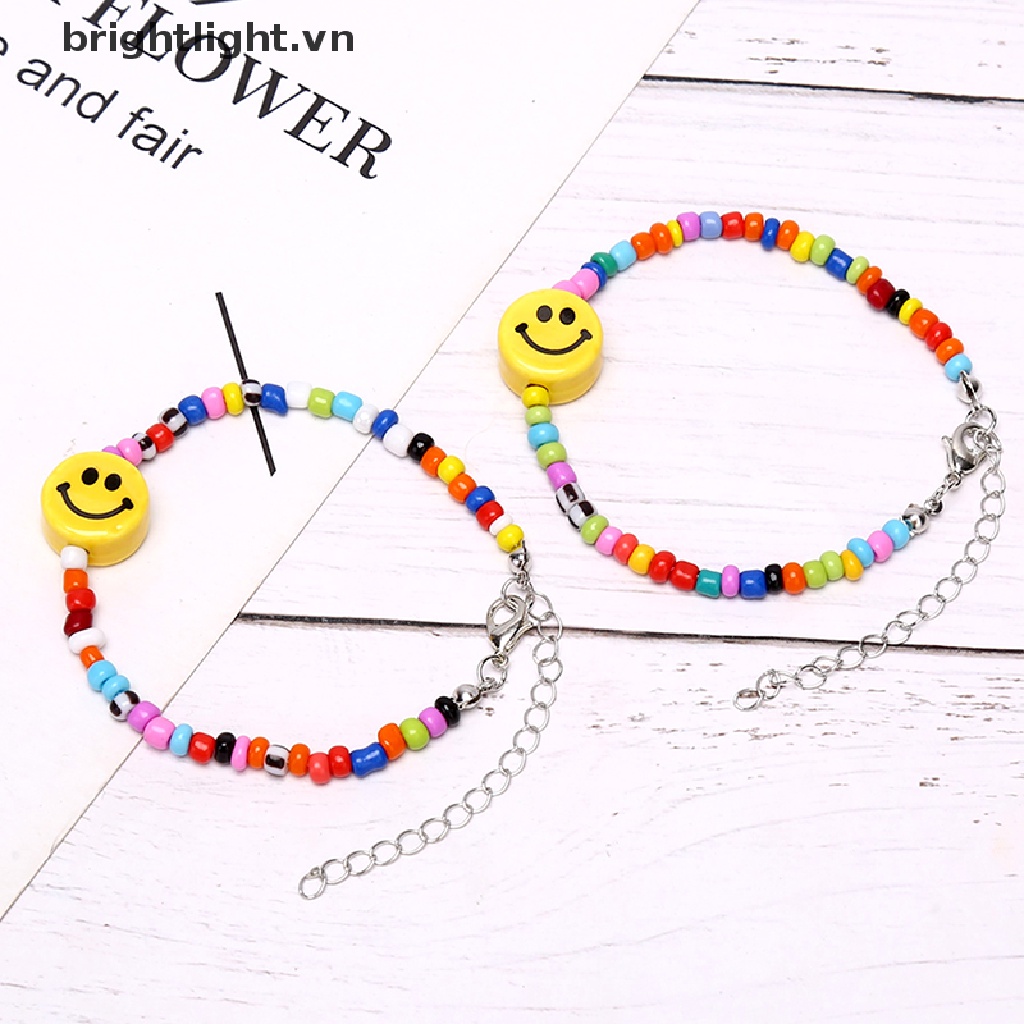 Vòng Đeo Tay Chuỗi Hạt Nhiều Màu Hình Mặt Cười Phong Cách Boho Thời Trang Cho Nữ