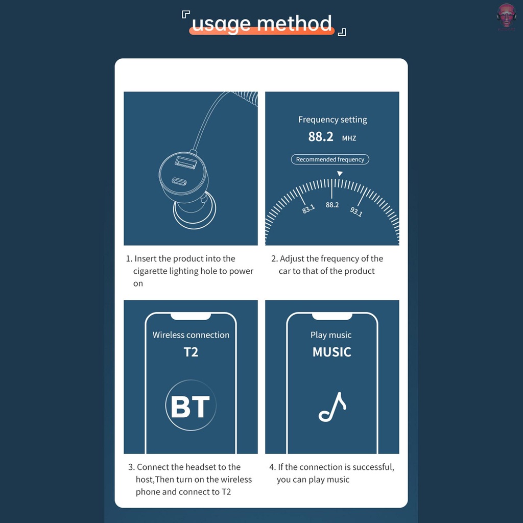 Bộ Truyền Tín Hiệu FM Không Dây T2 BT5.0 Rảnh Tay Kèm Micro Và Sạc Nhanh USB Dành Cho Xe Hơi