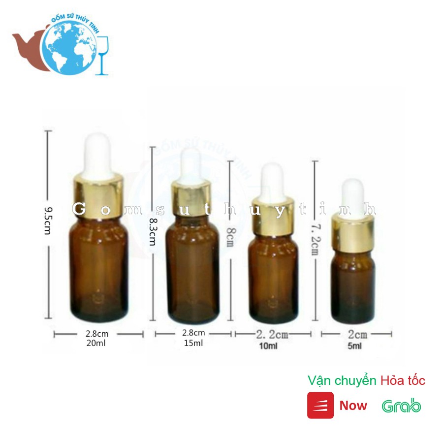 Bộ 10 chai thủy tinh 5ml đựng tinh dầu bóp giọt