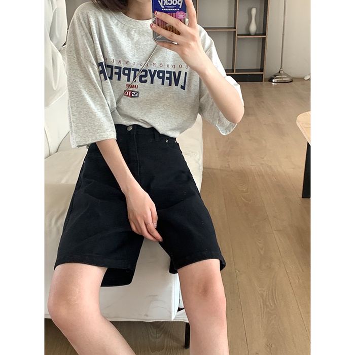 Quần Short Denim Lưng Cao Ống Rộng Phong Cách Vintage Cho Nữ