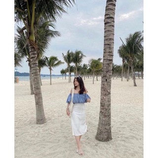 Set áo xanh nhún và Chân váy trắng