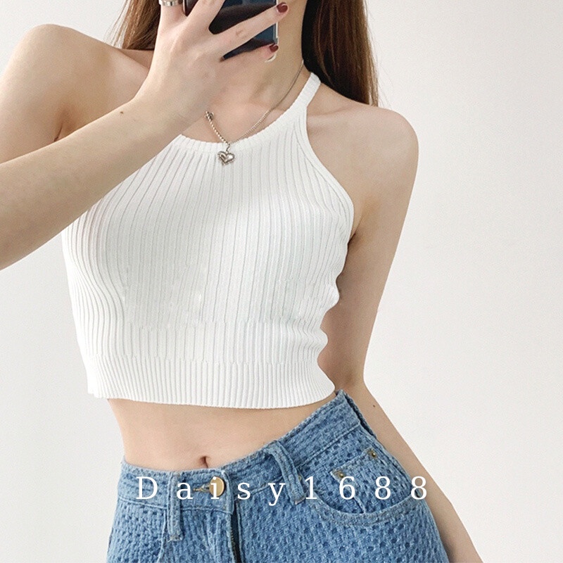Áo Hai Dây Len Croptop Kiểu Cổ Yếm Basic Chất Đẹp Co Giãn Daisy1688