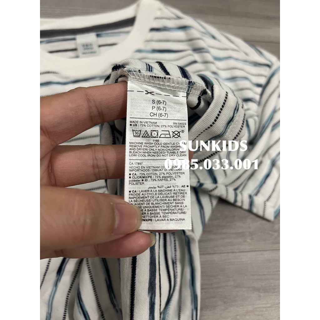 Áo phông cotton cổ tròn Trắng kẻ (17-51kg)