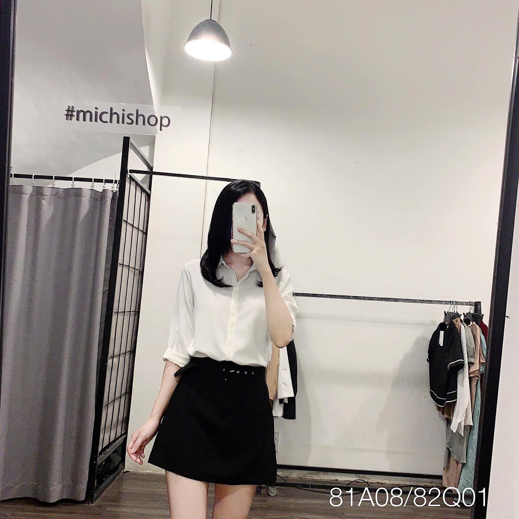 Quần váy kèm belt màu đen dáng chữ A có túi - 82Q01