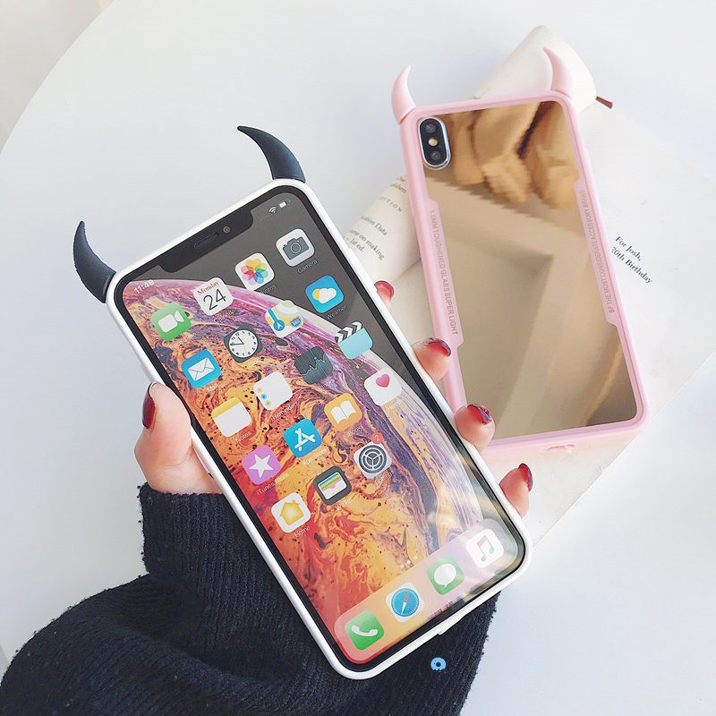 Ốp điện thoại cứng tráng gương phối sừng quỷ cho iphone 6s 6 7 8 Plus X XS Max XR