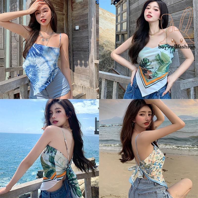 Áo Croptop Sát Nách Hoạ Tiết In Thiết Kế Hở Lưng Quyến Rũ | BigBuy360 - bigbuy360.vn